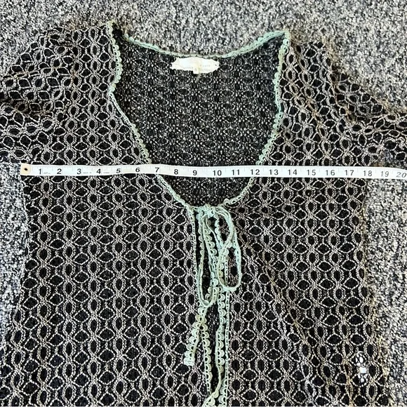 A'Reve Lace Knit Cardigan with Ruffle Hem in Black Gray Beige and Sage - Picture 7 of 8
